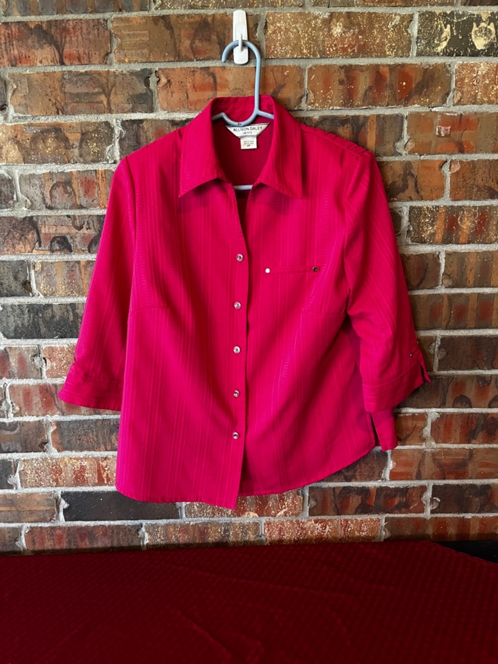 Allison Daley Petite Women’s Pink 3/4 Sleeve Button Up Top Size:8P
